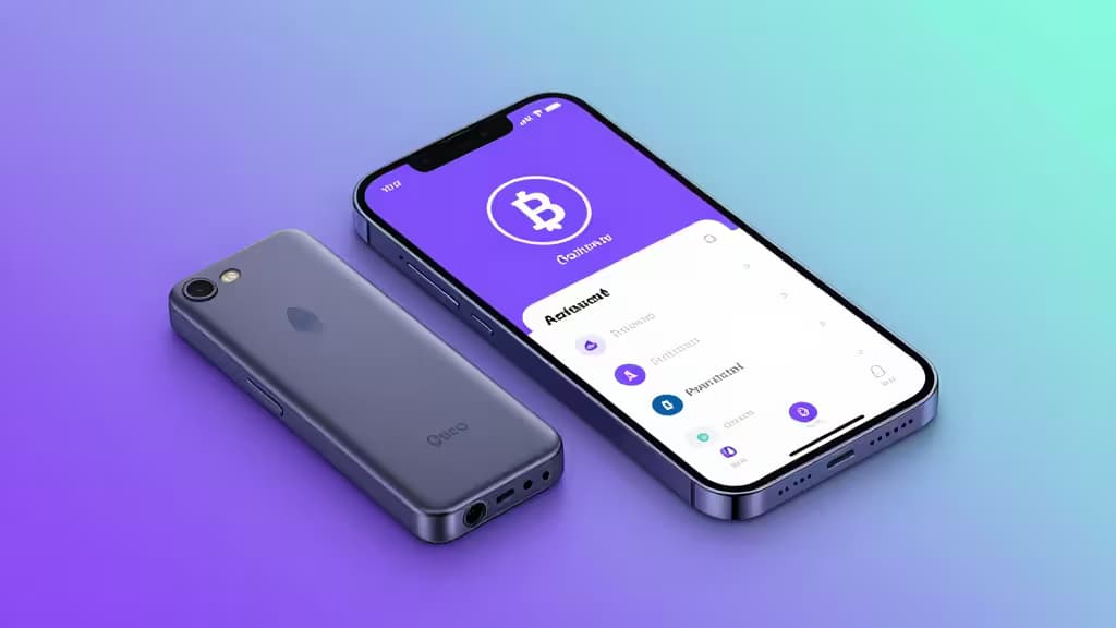 Dwa smartfony wyświetlają interfejsy portfeli kryptowalutowych z ikonami Bitcoina i Solany na żywych gradientowych tłach