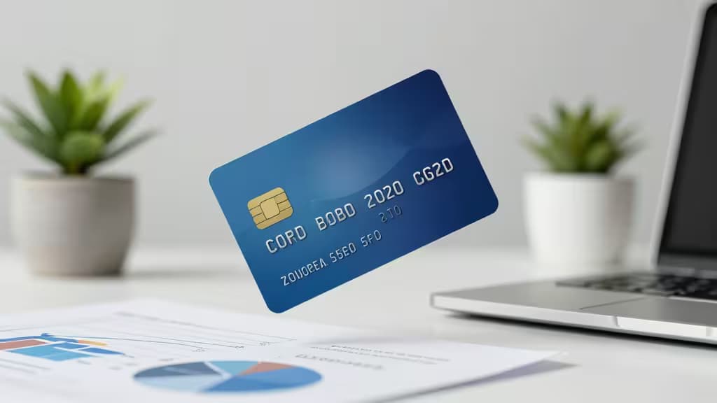 Una carta corporate blu fluttua sopra grafici finanziari, simboleggiando strumenti di credito per startup senza garanzia personale.