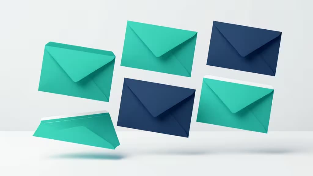 Abstract illustration of labeled financial envelopes and sub-account folders arranged on a clean surface in teal and navy tones.
