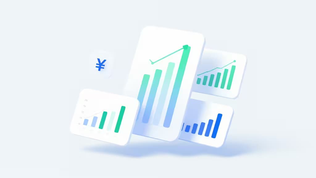 Composición abstracta con tarjetas flotantes, gráficos de barras y símbolos de moneda en tonos azules y verdes, representando la gestión de gastos para startups con capital de riesgo.