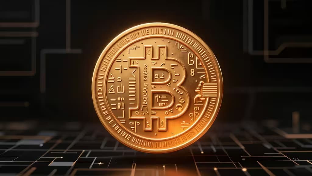 Bitcoin Ordinalsインスクリプションの抽象概念 — オレンジ色のサトシ断片にデジタル模様が刻まれ、暗号学的な格子背景の上に浮かぶ