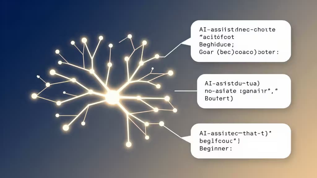 Diagramme de réseau de neurones illustrant les assistants de codage IA qui aident les débutants à traduire le langage naturel en code fonctionnel.
