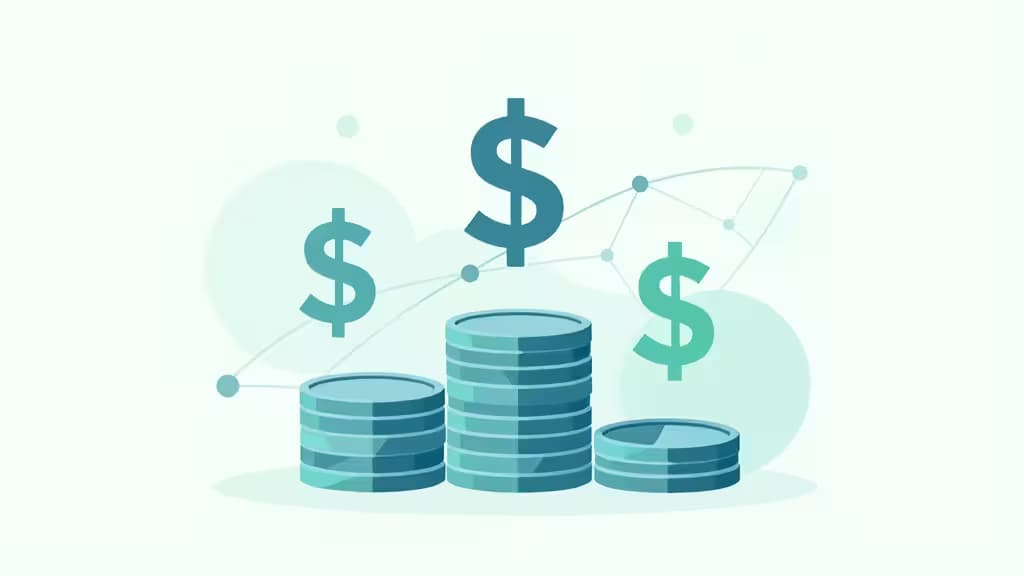 Abstract illustration of stacked geometric coins and interconnected network nodes representing multi-currency startup treasury management.