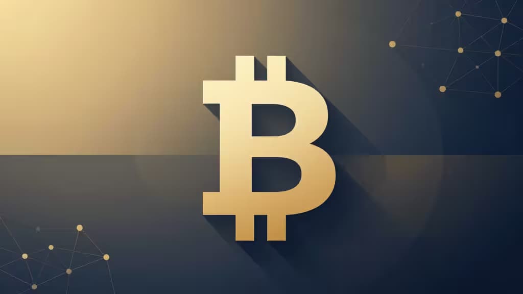 Symbole Bitcoin doré sur fond dégradé avec nœuds de réseau, représentant l'héritage numérique et la planification fiscale.