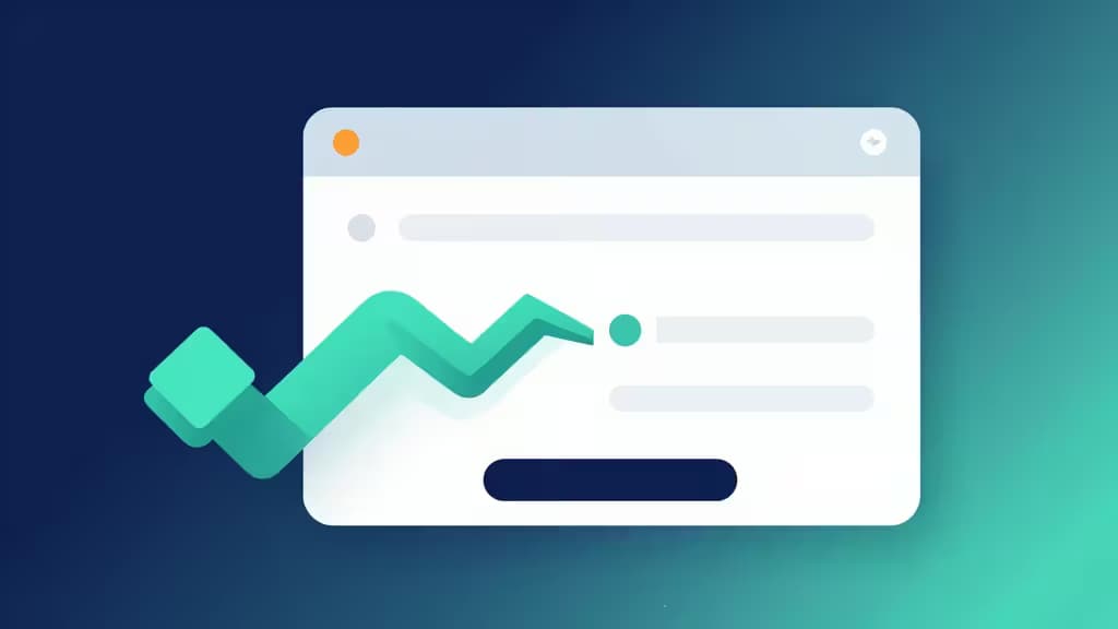 Una flecha 3D de color turquesa asciende sobre una ventana de navegador blanca con fondo de degradado azul-verde, simbolizando el crecimiento financiero para pequeñas empresas mediante soluciones fintech BNPL.