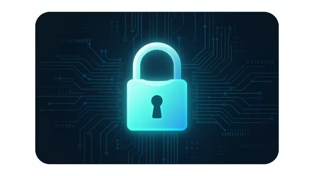 A glowing blue padlock symbolizes secure encryption and zero-knowledge architecture for protecting cryptocurrency seed phrases.