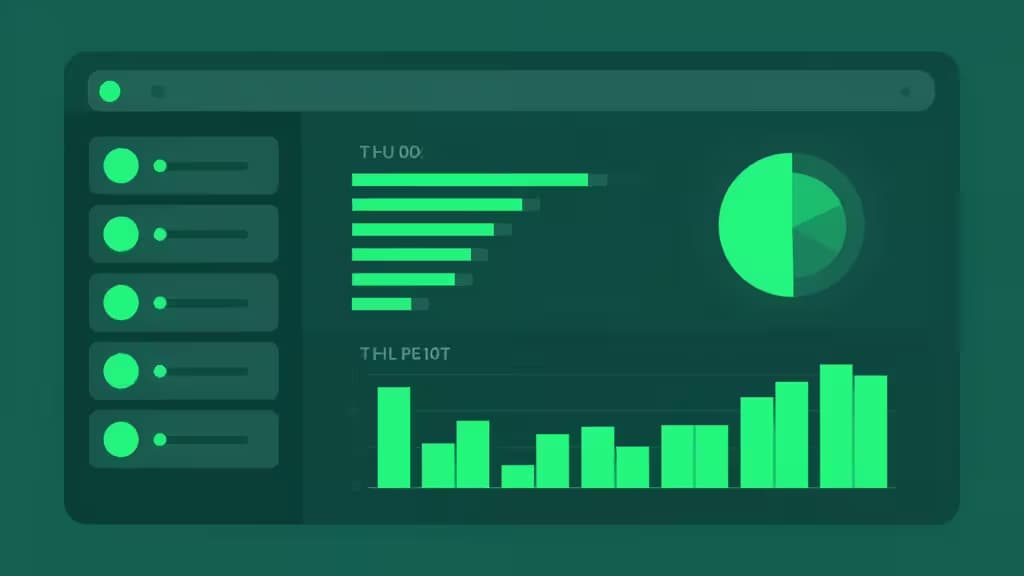 Dashboard verde con grafici di uptime dei server e indicatori di stato del sistema su un'interfaccia scura.