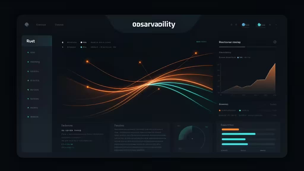 Dark dashboard displays glowing orange and teal data streams tracing nodes across a sleek, futuristic interface.