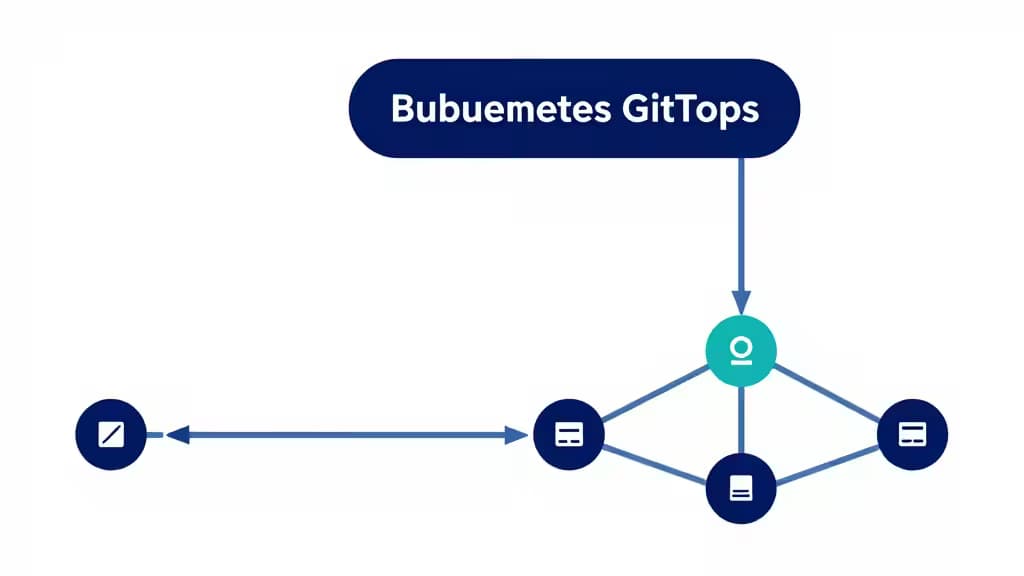 Abstract illustration of a Kubernetes GitOps deployment workflow with git branches flowing into interconnected cluster nodes