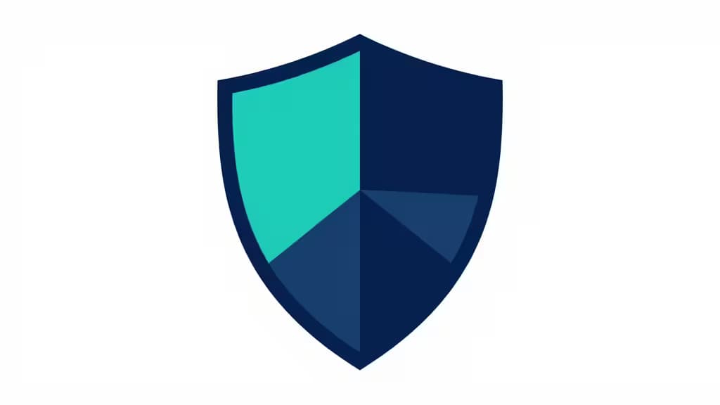 A shield icon with teal and navy blue sections symbolizes secure VPN protection for privacy-focused professionals.