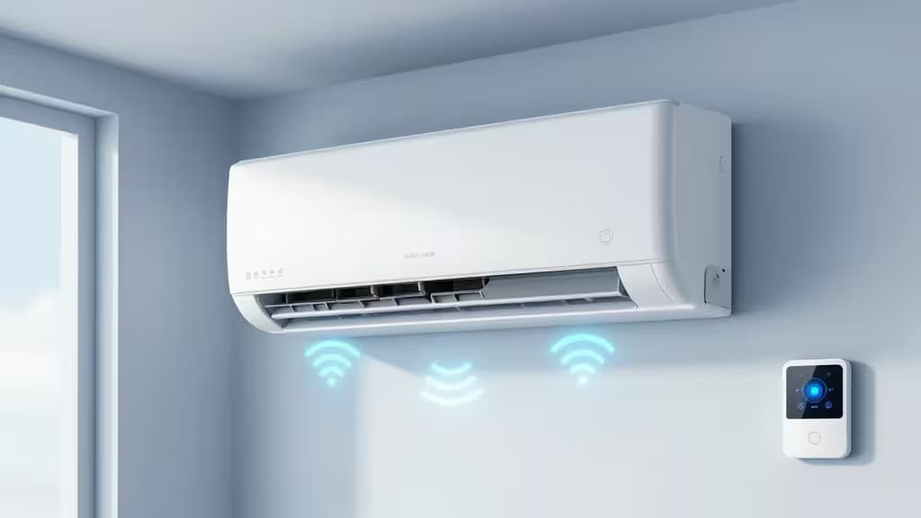 Aire acondicionado de ventana con señal Wi-Fi y controlador inteligente montado en la pared