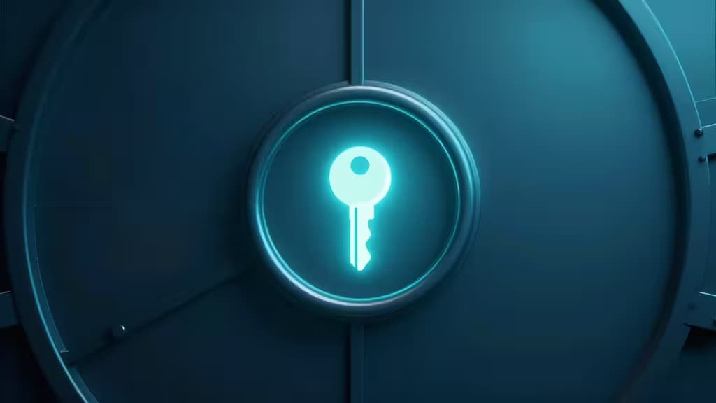 Glowing key icon on metallic vault door, symbolizing secure digital access for French succession planning.