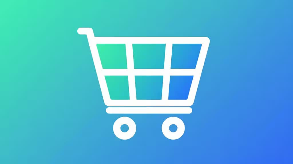 White shopping cart icon with segmented grid on teal-blue gradient background symbolizing installment payments for Shopify BNPL solutions.