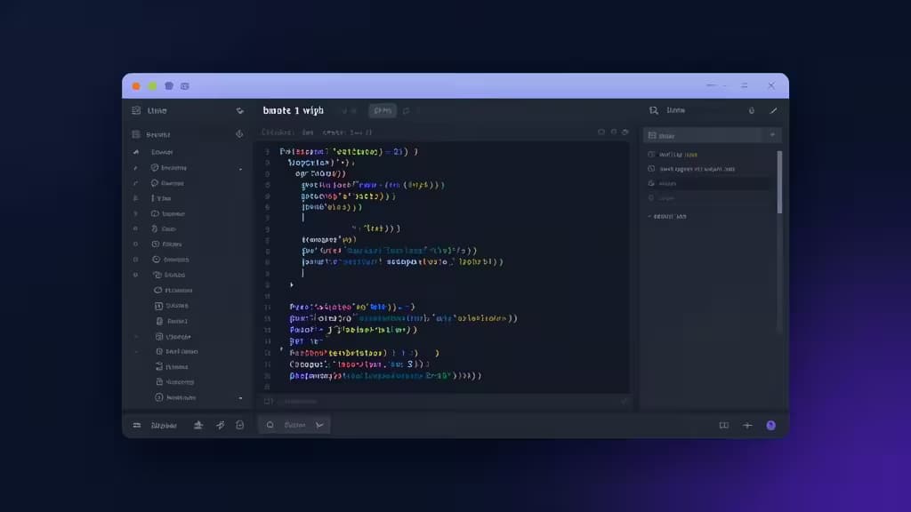 Un éditeur de code en mode sombre affiche du TypeScript avec coloration syntaxique, dans un espace de travail moderne.