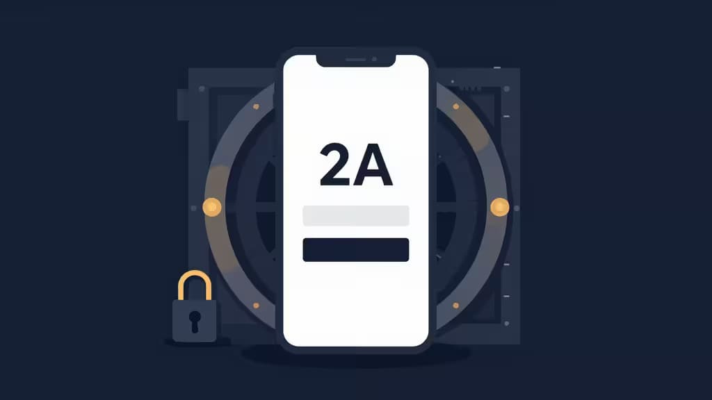 Un smartphone affichant des codes d'authentification se dresse devant une porte de coffre-fort, symbolisant l'authentification à deux facteurs hors ligne et isolée du cloud.