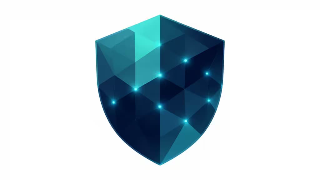 A faceted blue shield with glowing nodes, symbolizing secure, privacy-focused crypto wallet protection.