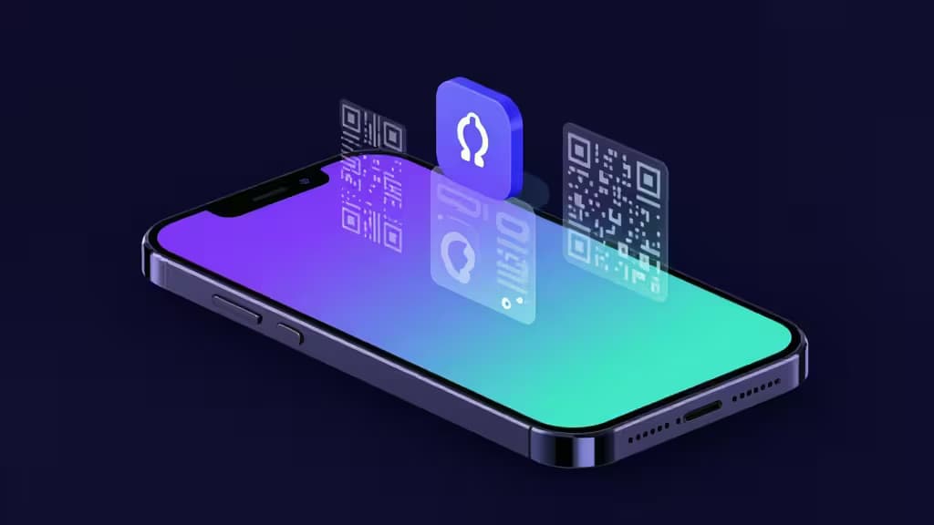 A smartphone displays holographic QR codes and a Solana wallet icon, symbolizing secure crypto transactions on the Solana blockchain.