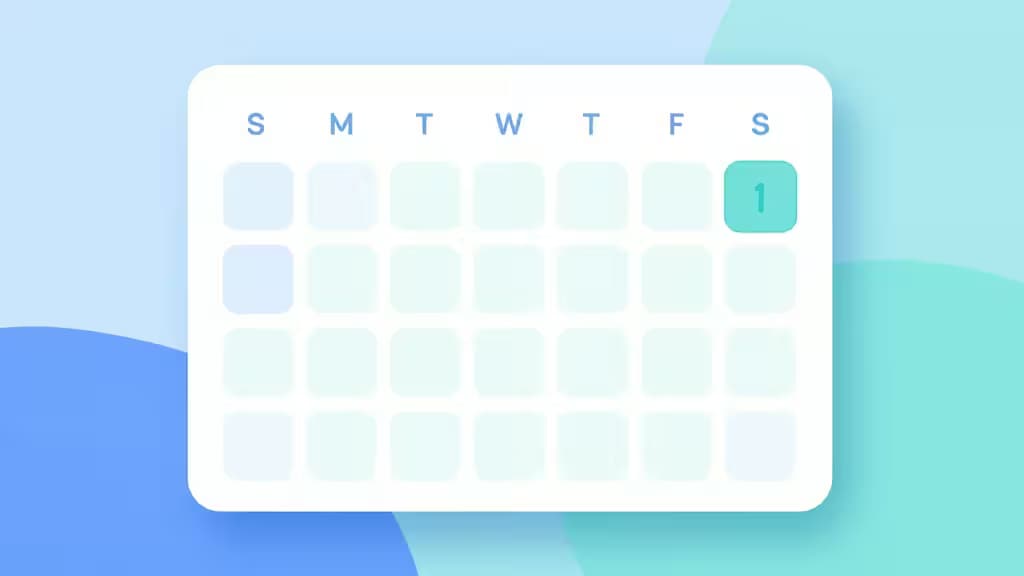 Illustration abstraite d'un calendrier intelligent avec blocs de temps et rappels automatisés, palette bleu et turquoise, style éditorial moderne.