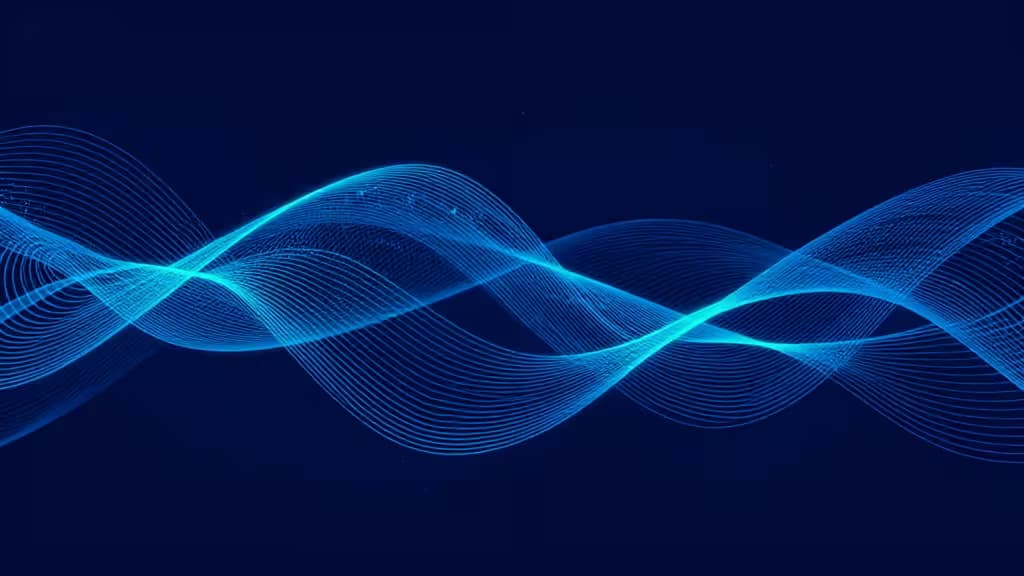 Glowing blue digital waves symbolize secure, seamless streaming across borders with top VPNs.