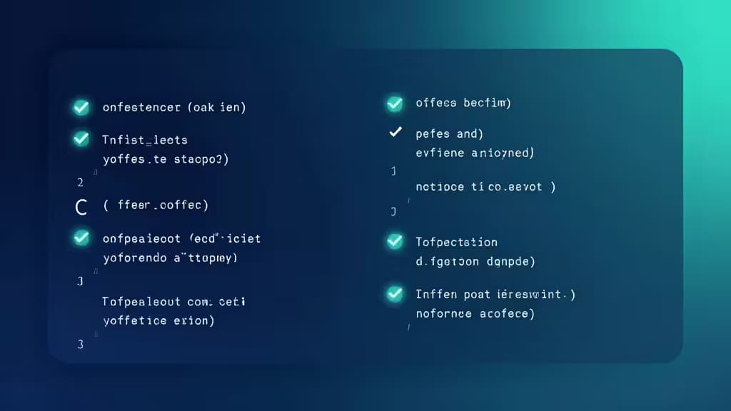 Glowing checkmarks validate abstract code snippets on a teal-blue gradient background, symbolizing efficient AI review.